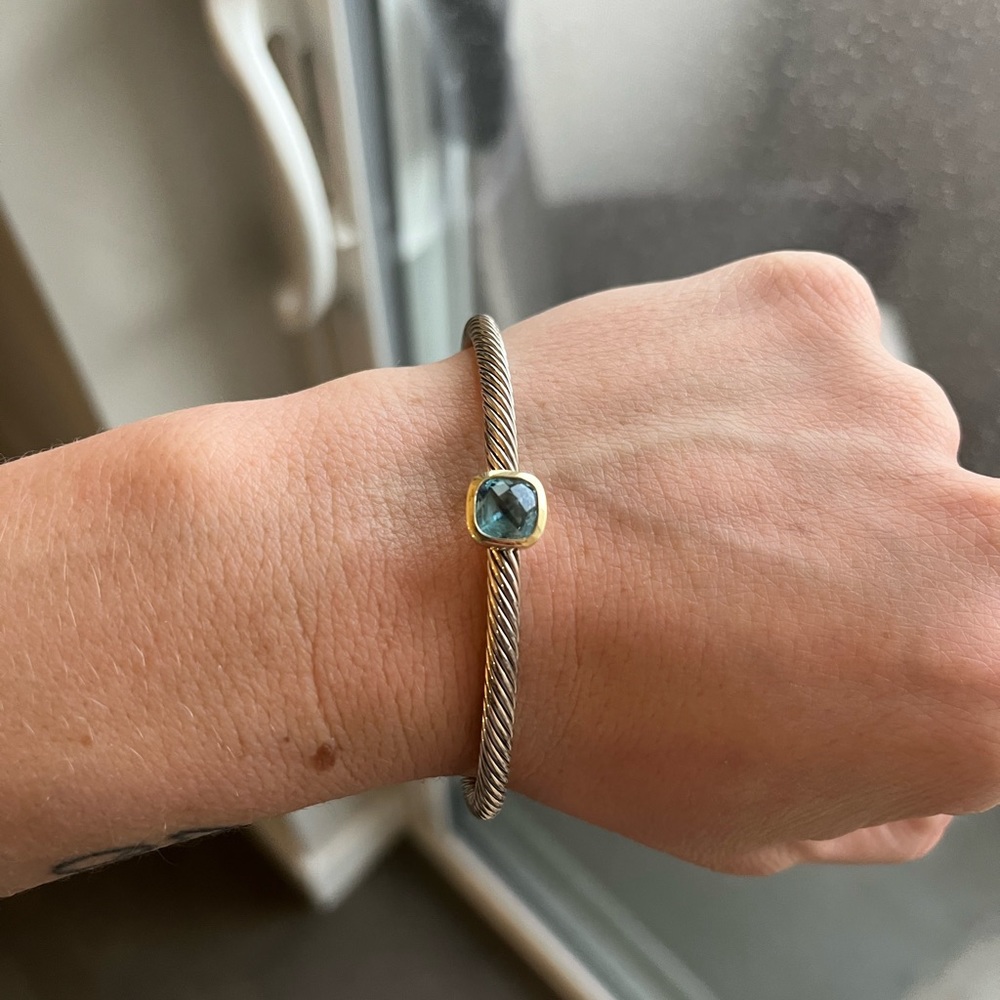 David Yurman Classic Cable Silver Cuff Topaz Stone